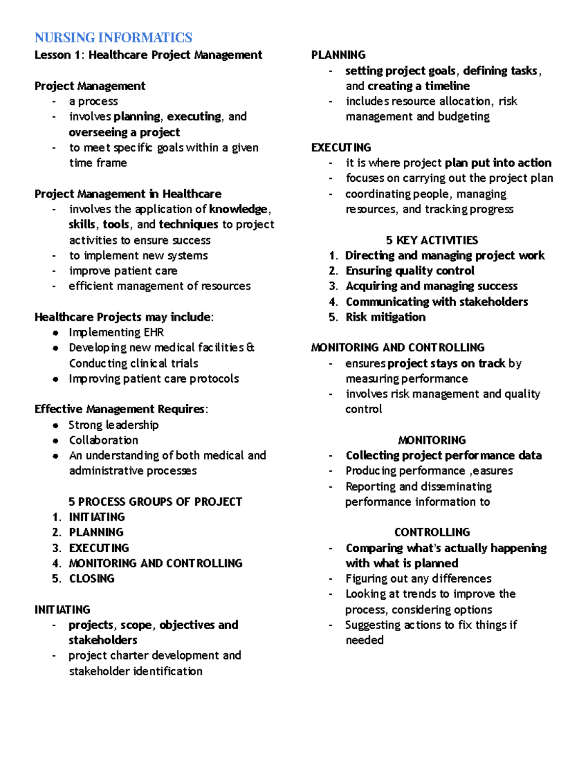 NI Lesson 1 Reviewer - healthcare management - NURSING INFORMATICS ...