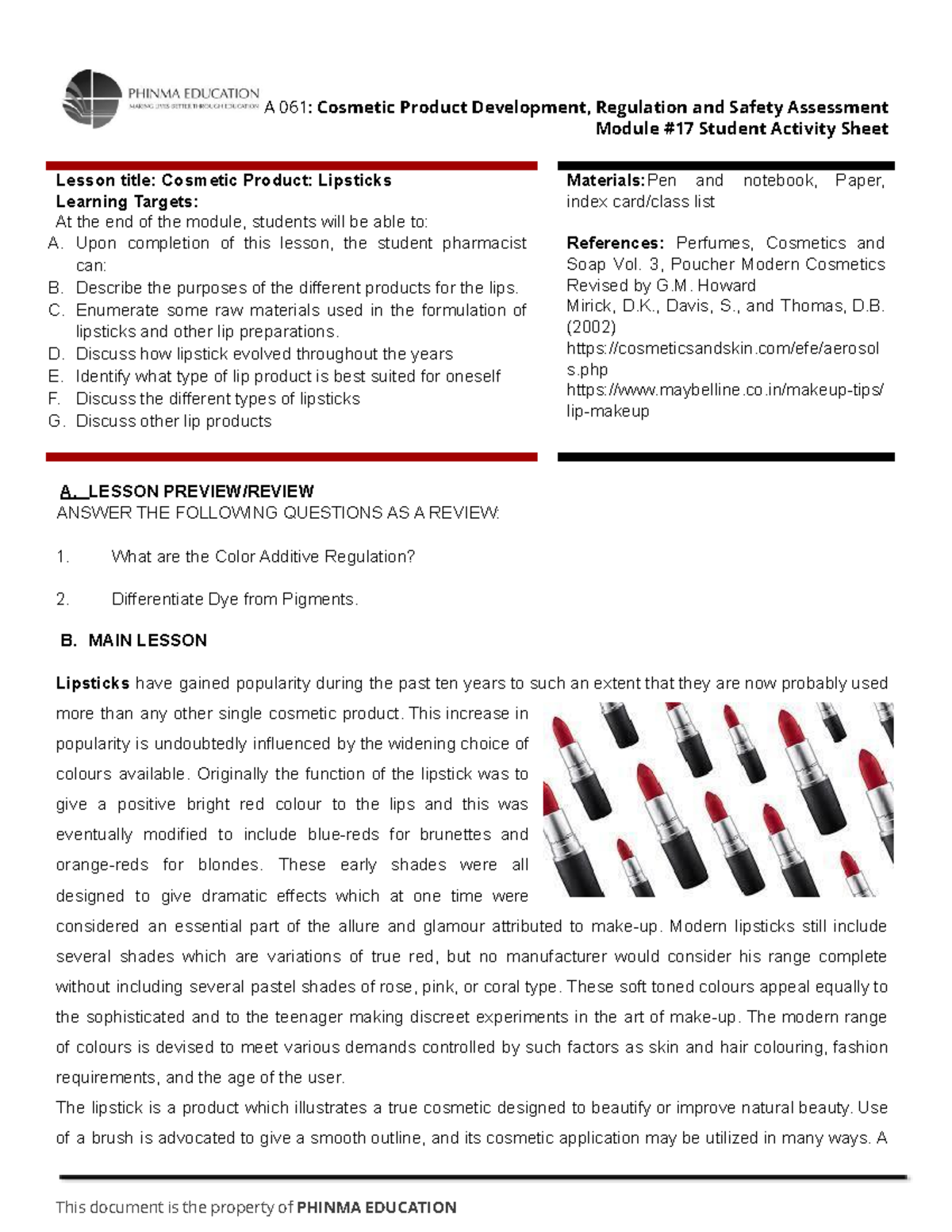 Module 17 SAS: Lipstick Formulation and Types Explained - Studocu