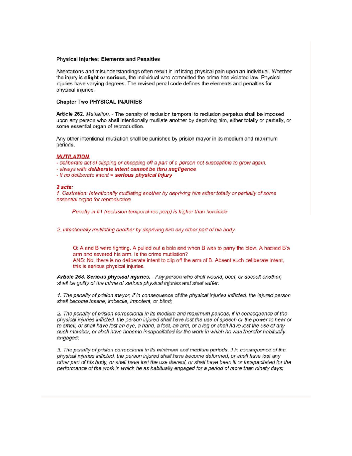 Physical injuries - Criminal law - Physical Injuries: Elements and ...