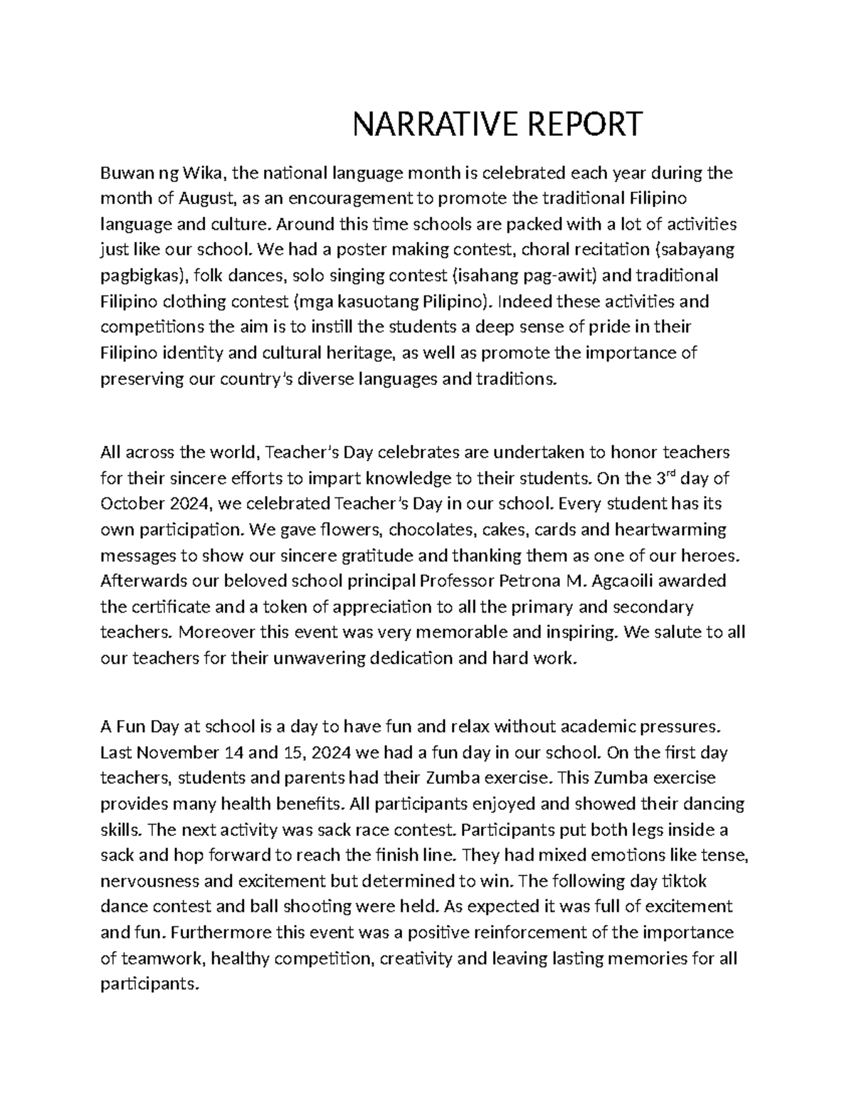 SPG Narrative - NARRATIVE REPORT Buwan ng Wika, the national language ...