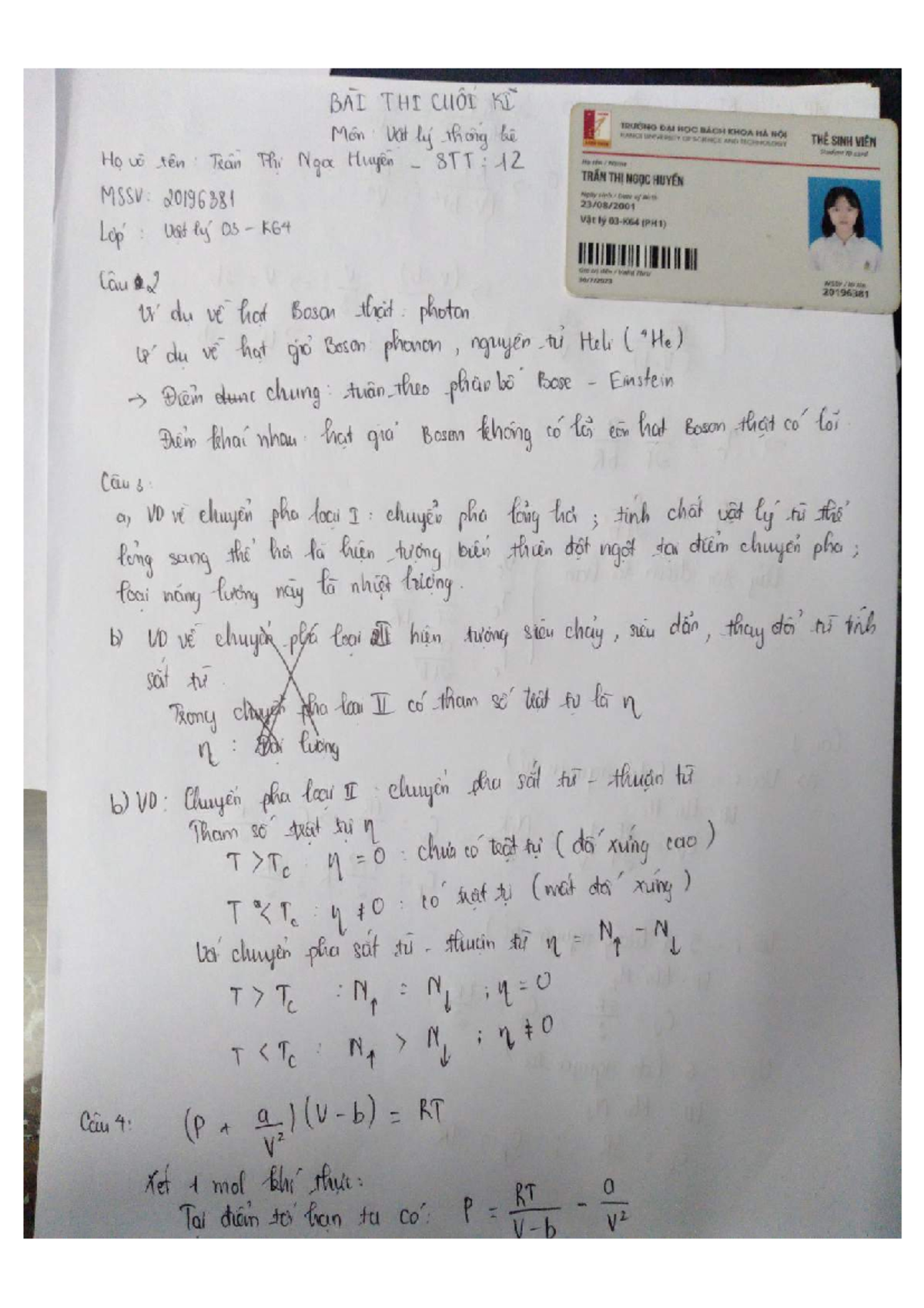 BAI THI CLIOI KI Mon Vat Ly 03-K64 - Final Exam Notes - Studocu
