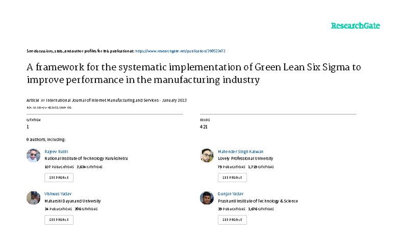 A Framework for Systematic Implementation of Green Lean Six Sigma in ...