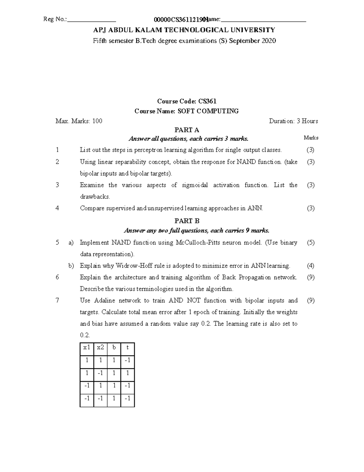 CS361 - Soft Computing Final Exam Question Paper September 2020 - Studocu
