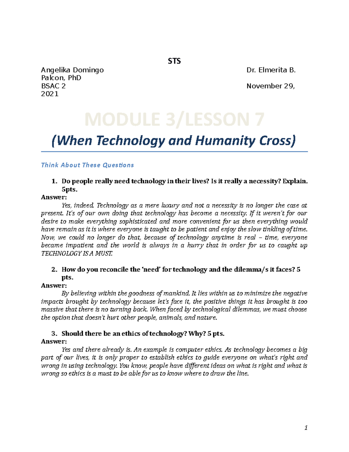 Lesson 7: The Intersection of Technology and Humanity - STS Insights ...