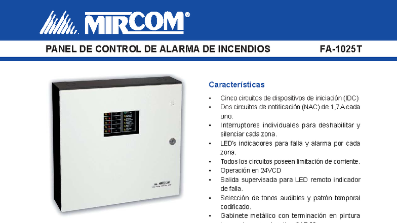 307126251- Mircom- Central-FA-1025T-Panel-Convencional-5Z-Spanish ...