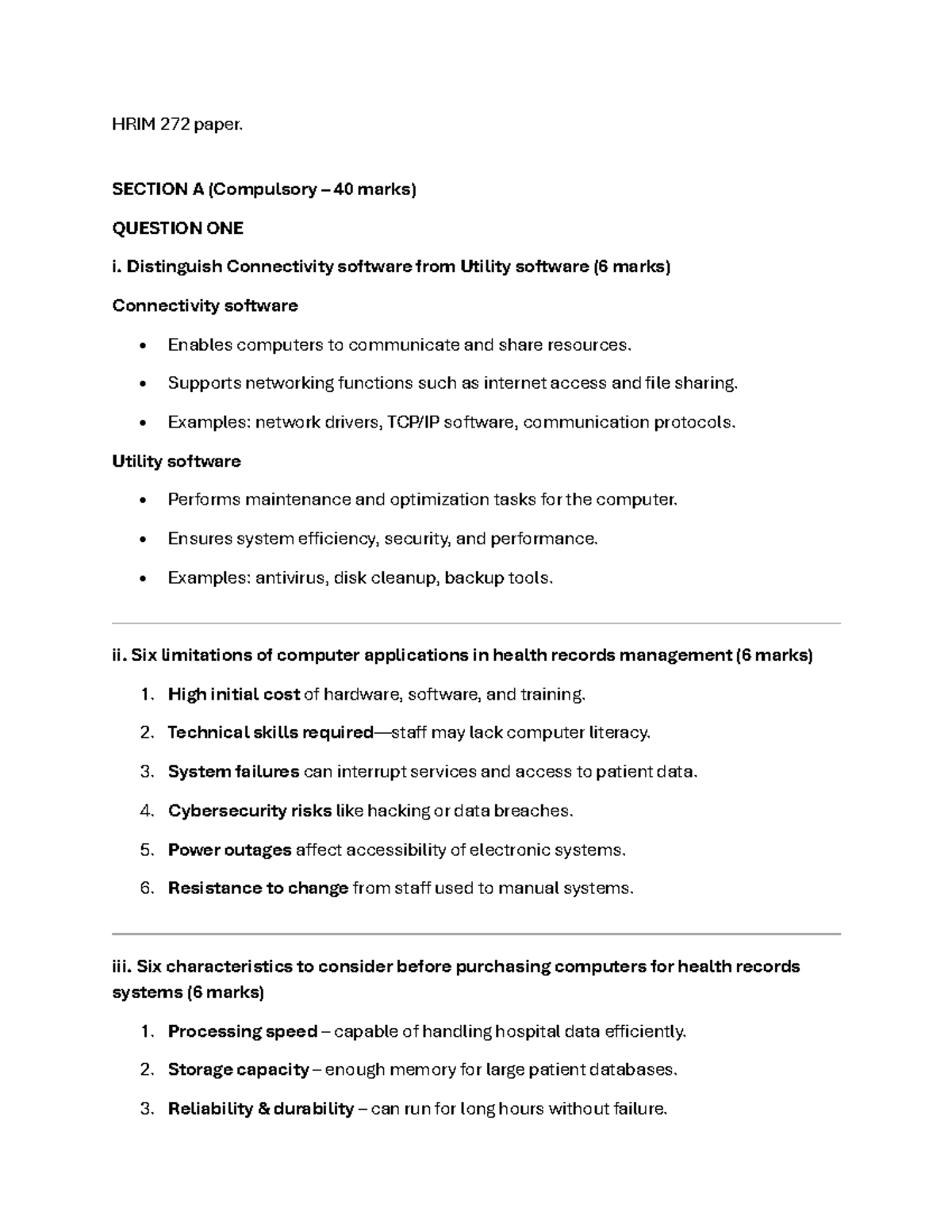 HRIM 272: Revision Questions on Health Records Management - Studocu