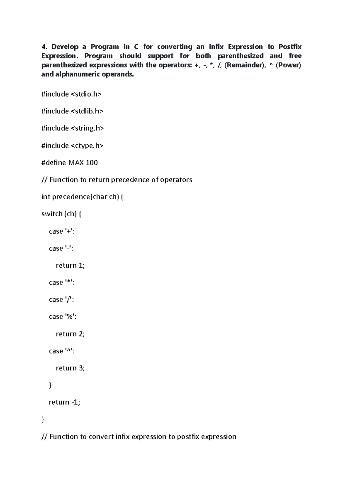 DSLab Prog4: C Program for Infix to Postfix Conversion - Studocu