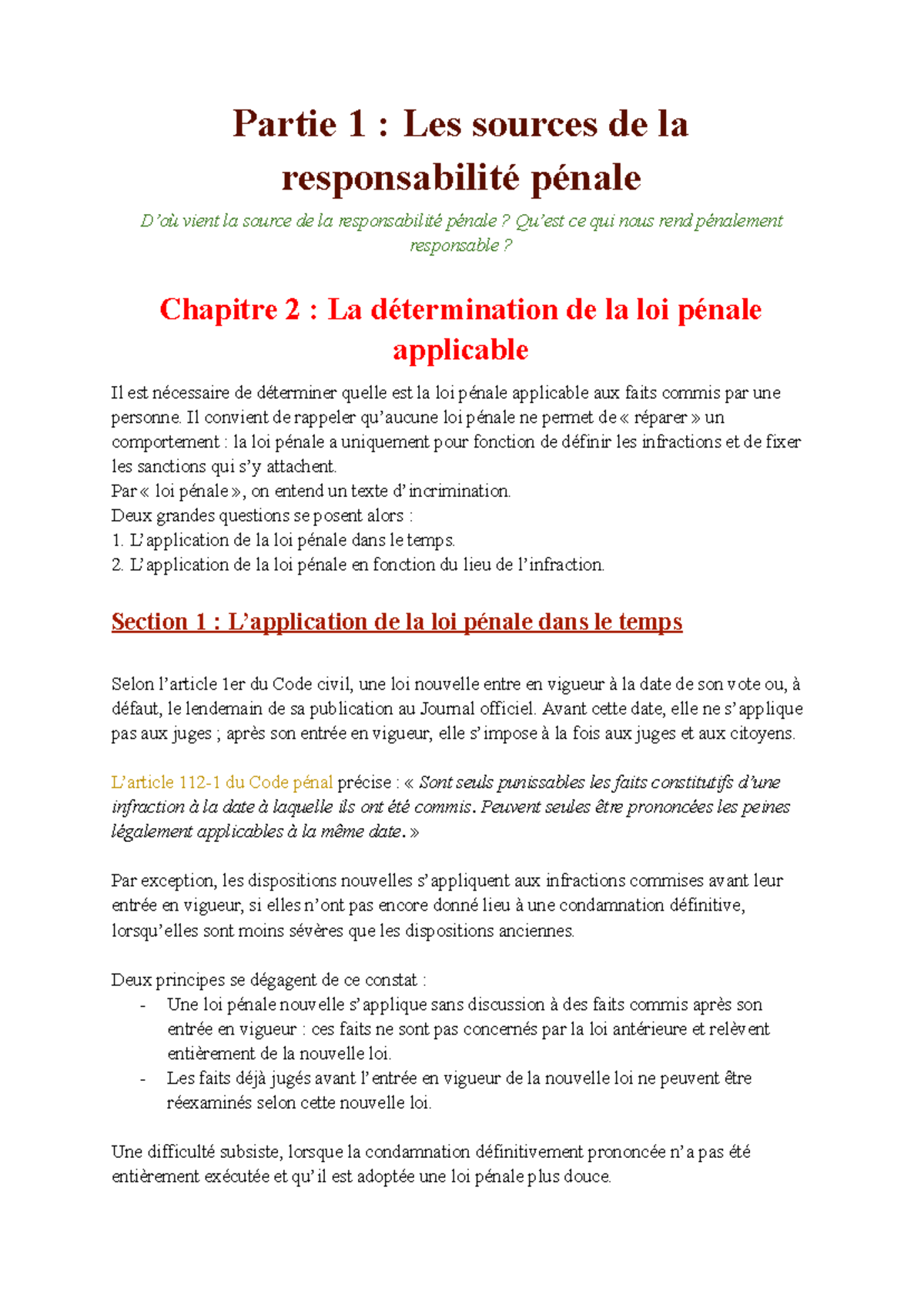 Partie 1 - Chapitre 2 - CM de droit pénal - Partie 1 : Les sources de ...