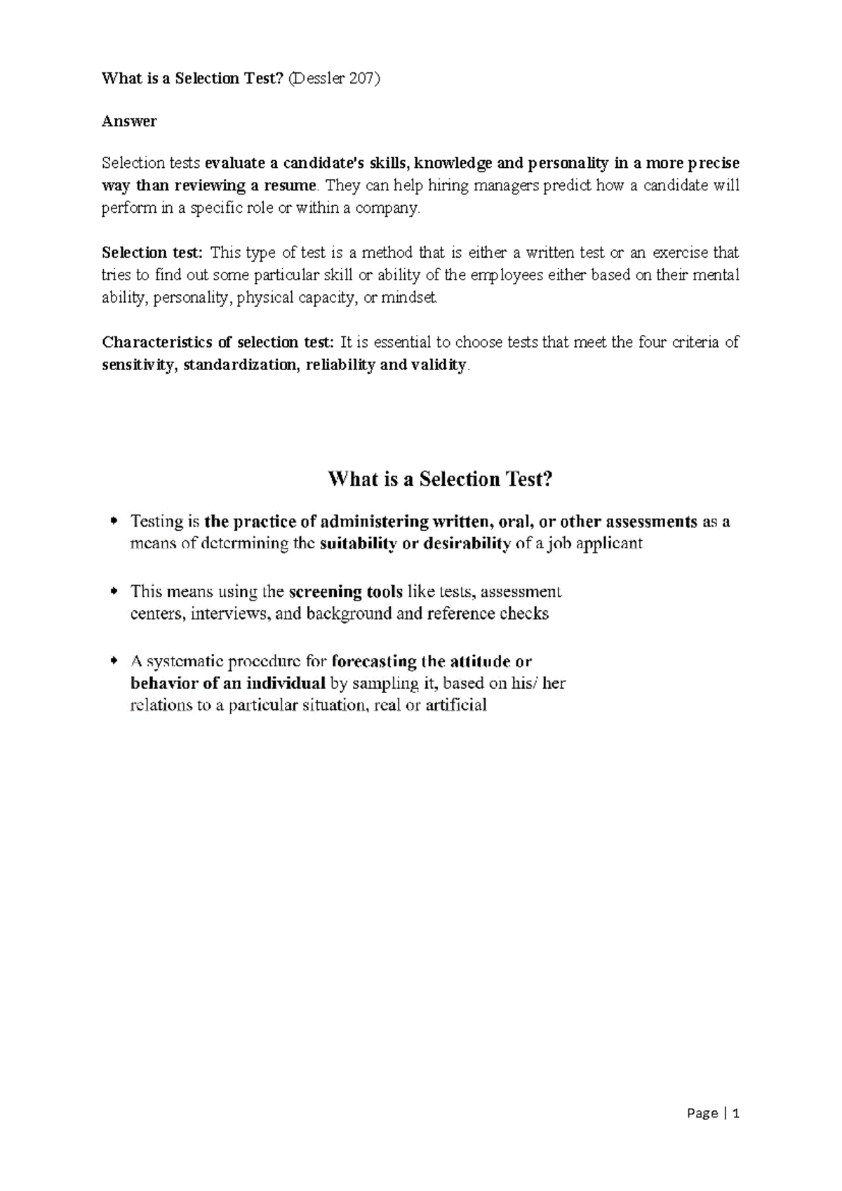 05. HRM (Chapter 06) - Class note - What is a Selection Test? (Dessler ...
