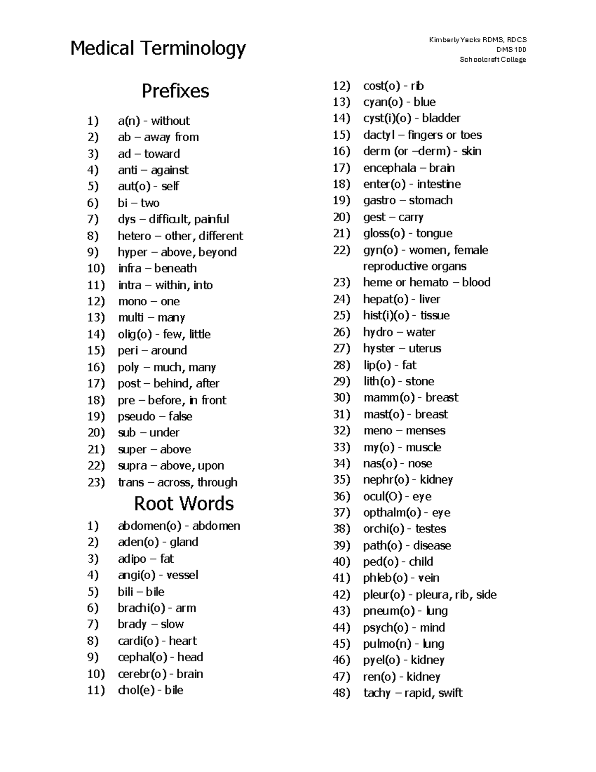Medical Terminology Overview & Abbreviations - DMS 100 - Studocu