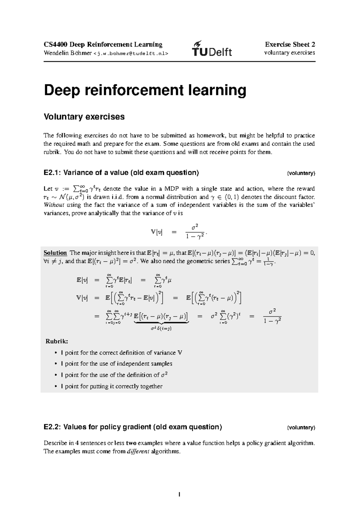 CS4400 Exercise Sheet 2 Solutions on Deep Reinforcement Learning ...