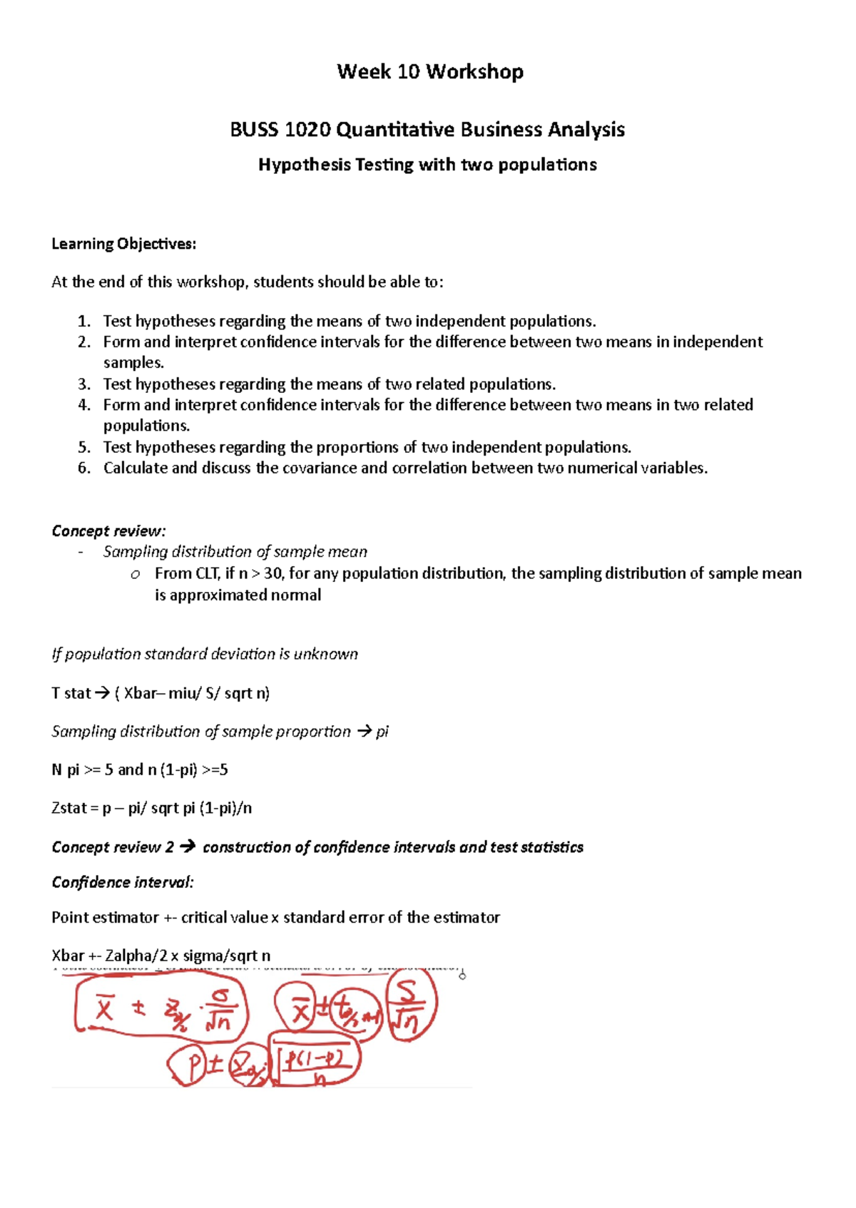 Workshop 10 - Comprehensive Tutorial work - Week 10 Workshop BUSS 1020 ...