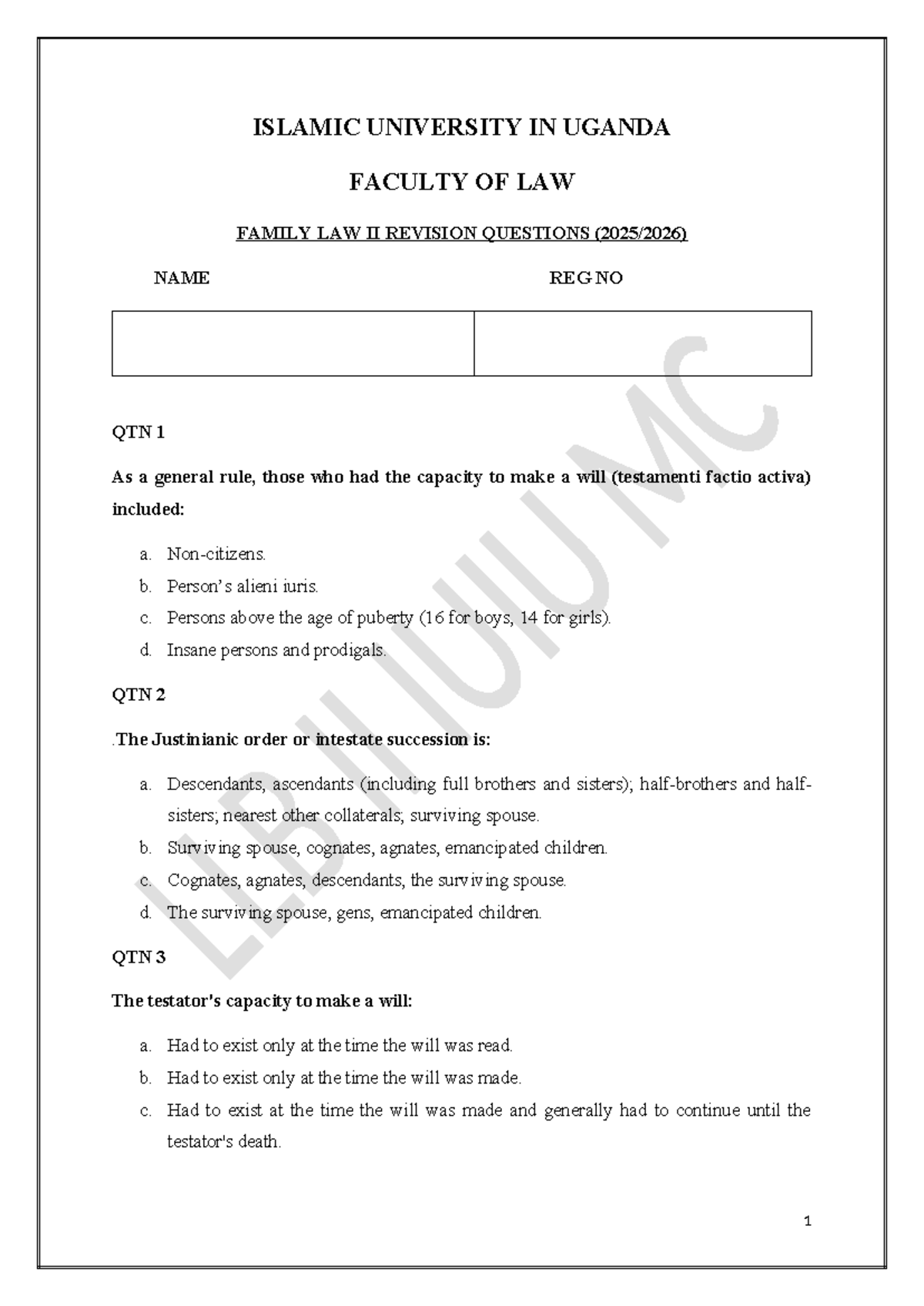 Family Law II (LAW 202) Revision Questions and Answers - Studocu