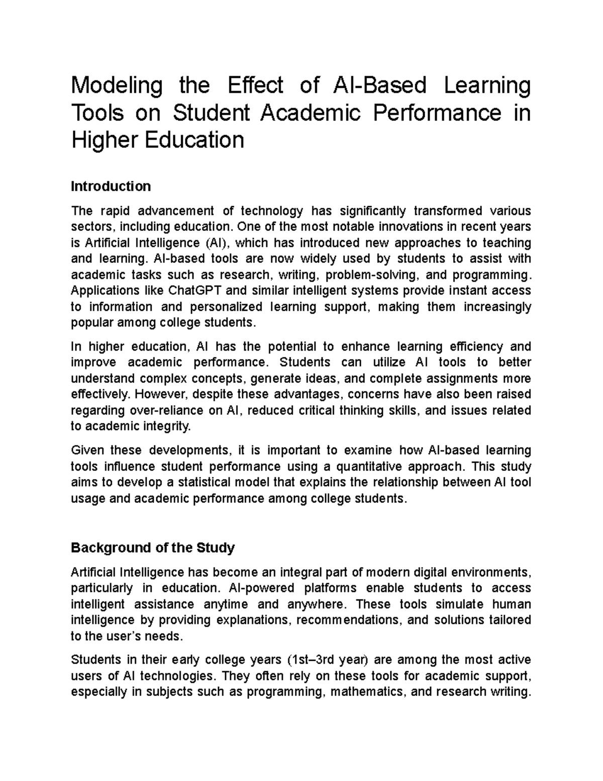 Modeling the Impact of AI Tools on Student Performance in Higher Ed ...