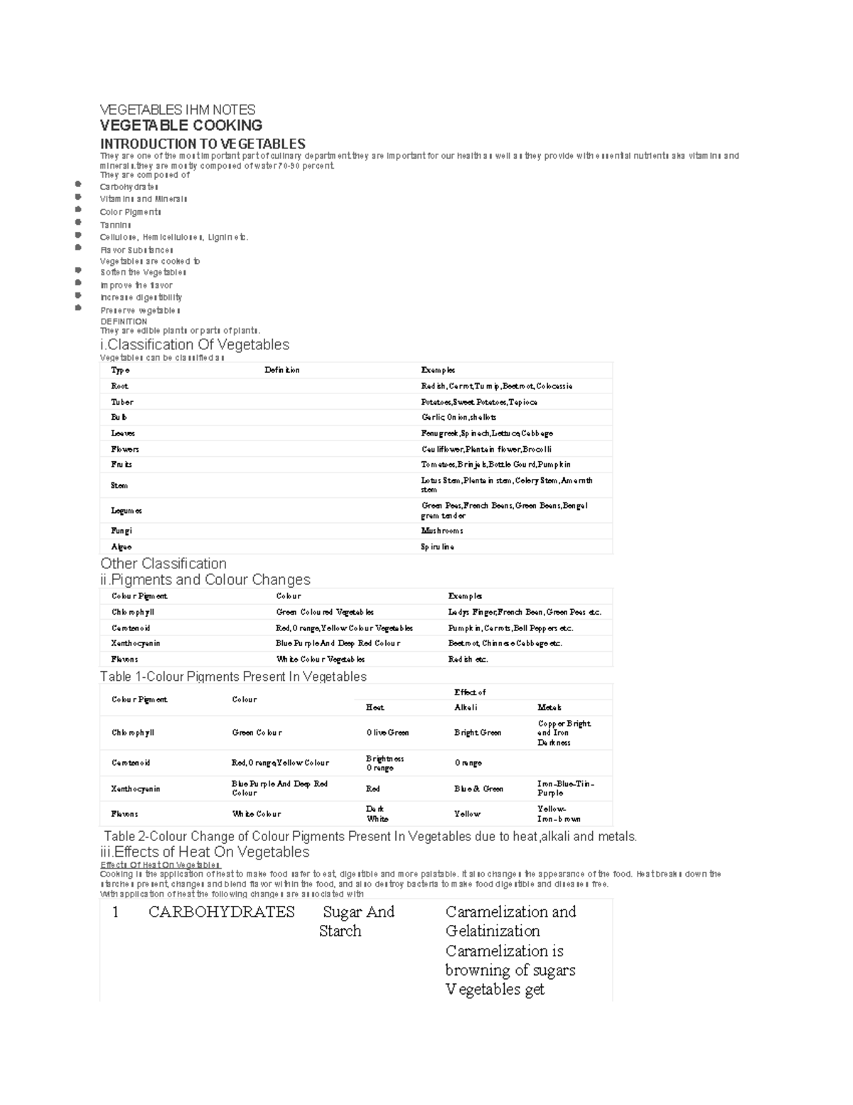 IHM Vegetable Cooking and Nutritional Insights Notes - Studocu