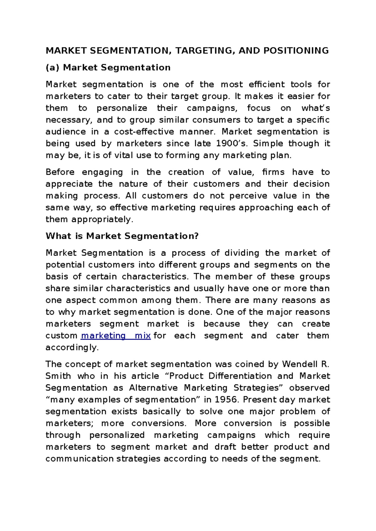 Market Segmentation and Targeting Strategies (MKT 101) - Studocu