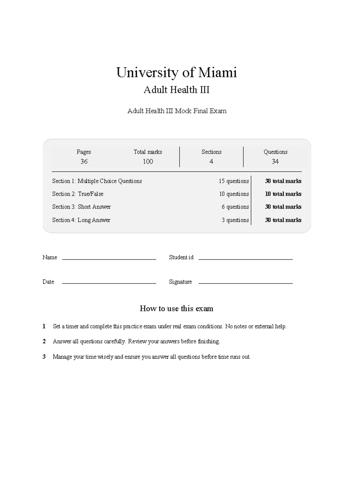NUR 411 Adult Health III Mock Final Exam Study Guide 2026 - Studocu
