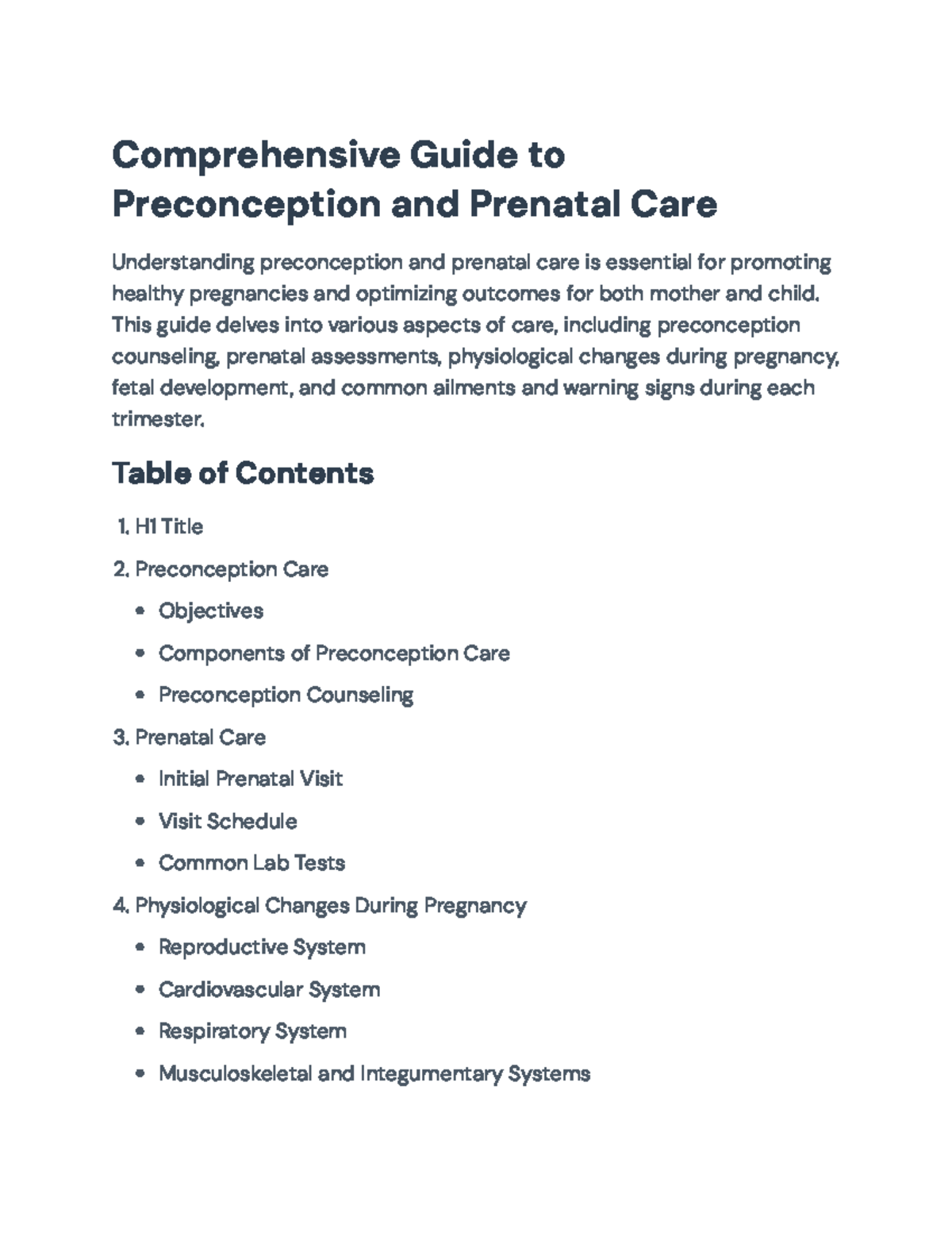 Comprehensive Guide to Preconception & Prenatal Care (ABC101) - Studocu