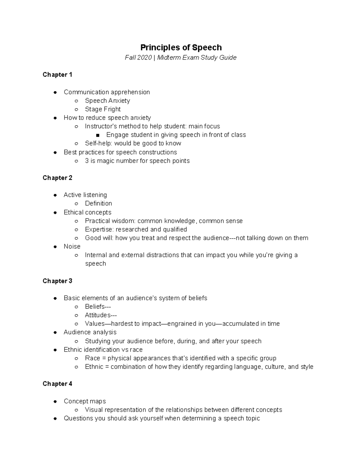 Principles of Speech (SPC 101) - Fall 2020 Midterm Exam Study Guide ...