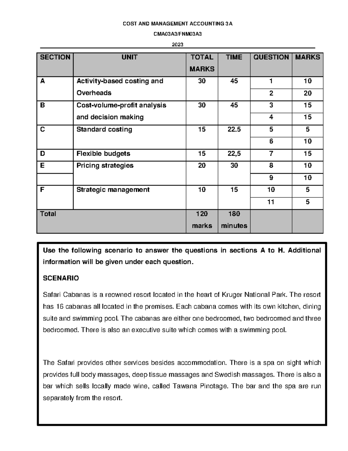 CMA3A 2023 Final Exam Suggested Solutions for Cost & Management ...
