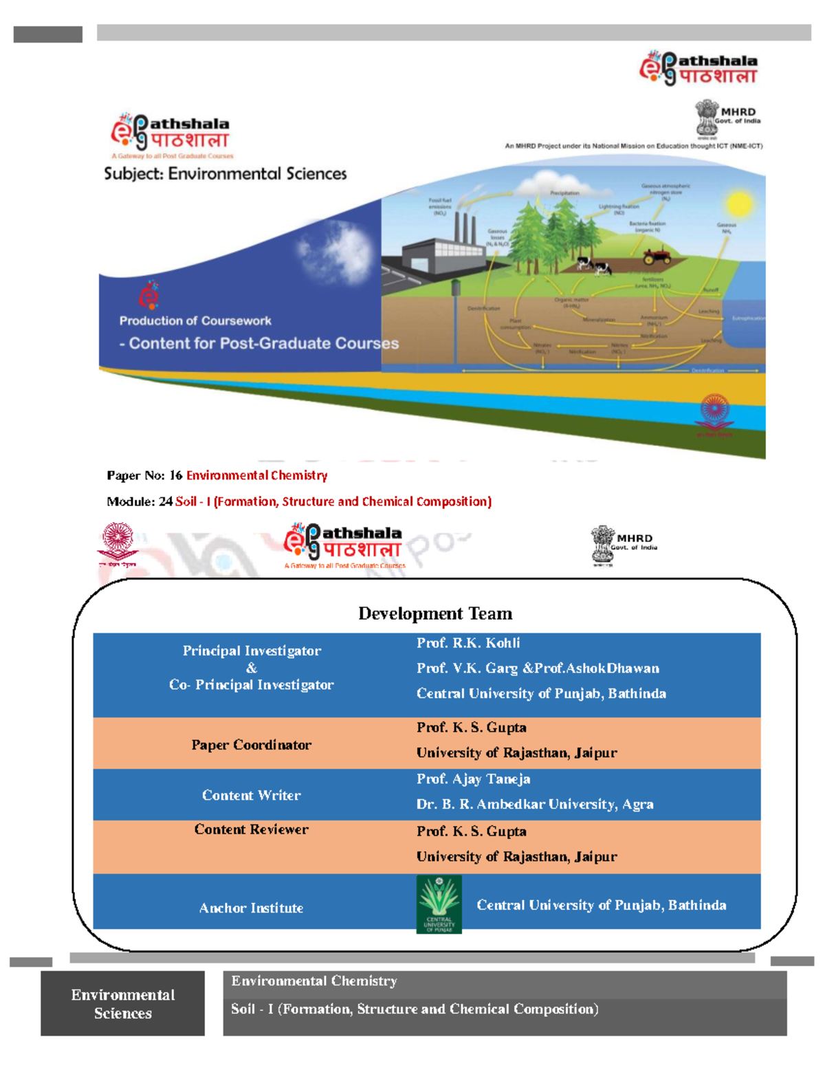 Environmental Chemistry EC XVI 24: Soil I - Formation & Structure - Studocu