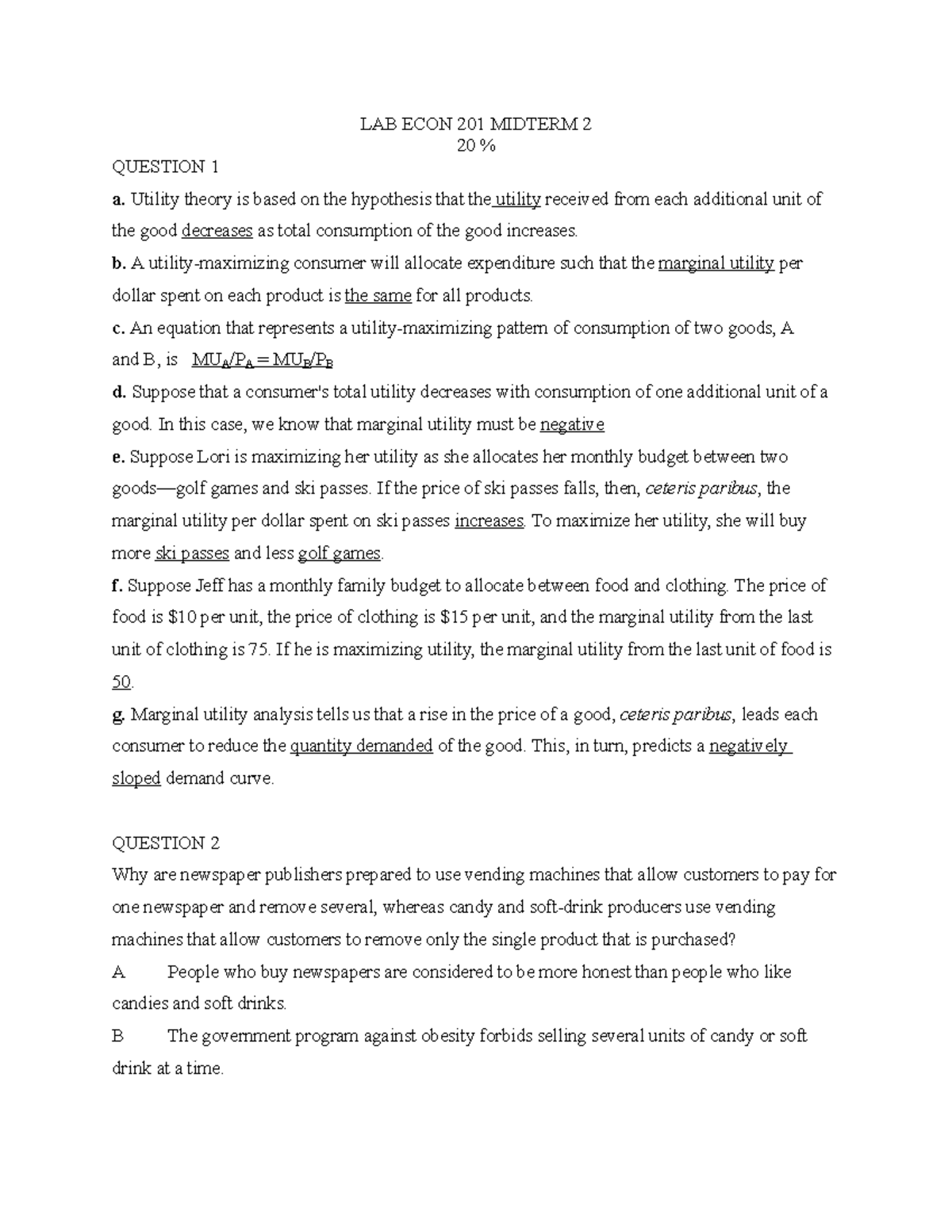 LAB ECON 201 Midterm 2 (LABs 6-10) Comprehensive Q&A Guide - Studocu