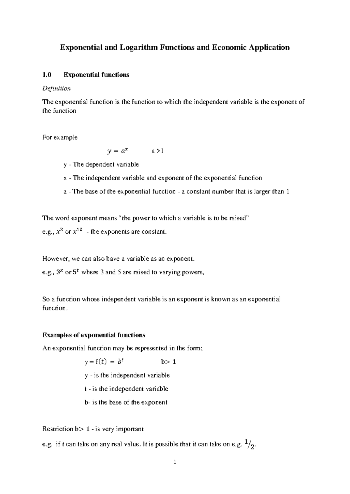 Exponential and Logarithmic functions and econ application 2022 ...