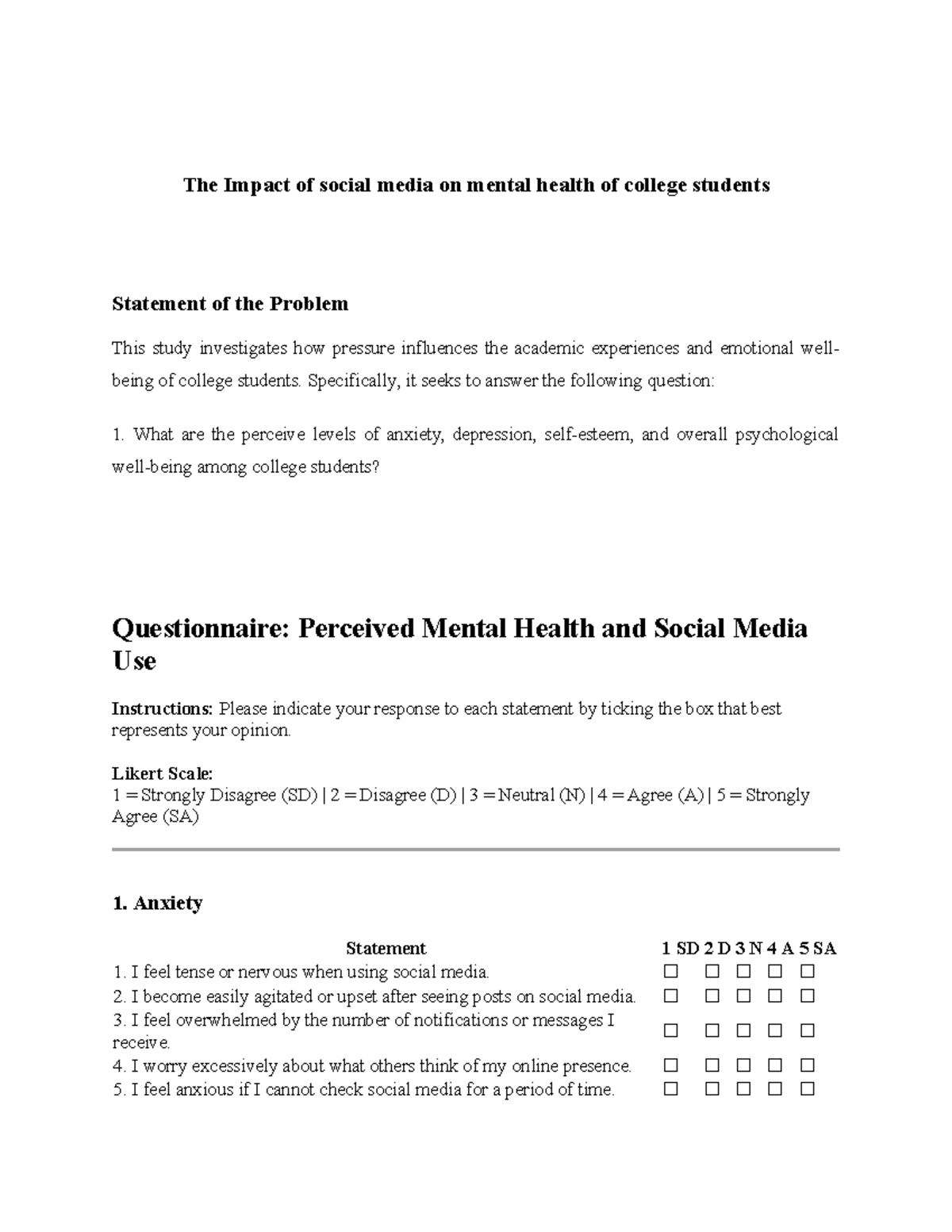 The Impact of Social Media on College Students' Mental Health - Studocu