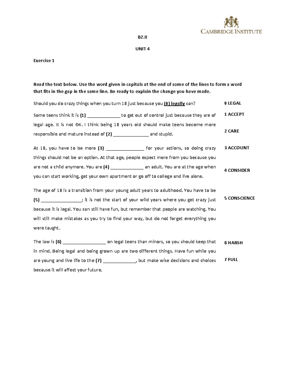 B2.2 UNIT 4 - Exercise Notes for English Academy - Studocu