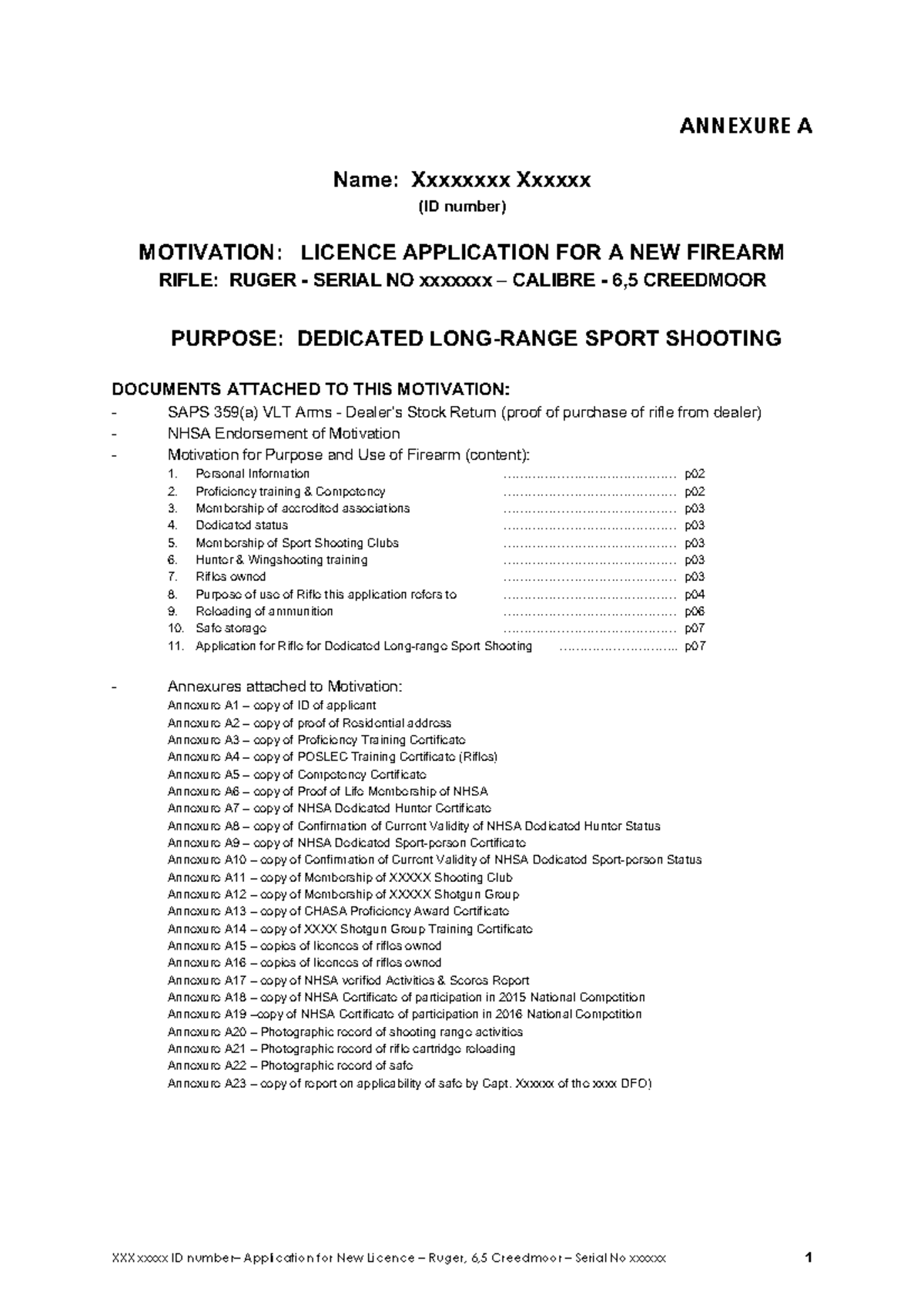 Motivation for Sport Rifle License Application: Ruger 77 MkII 6.5 ...