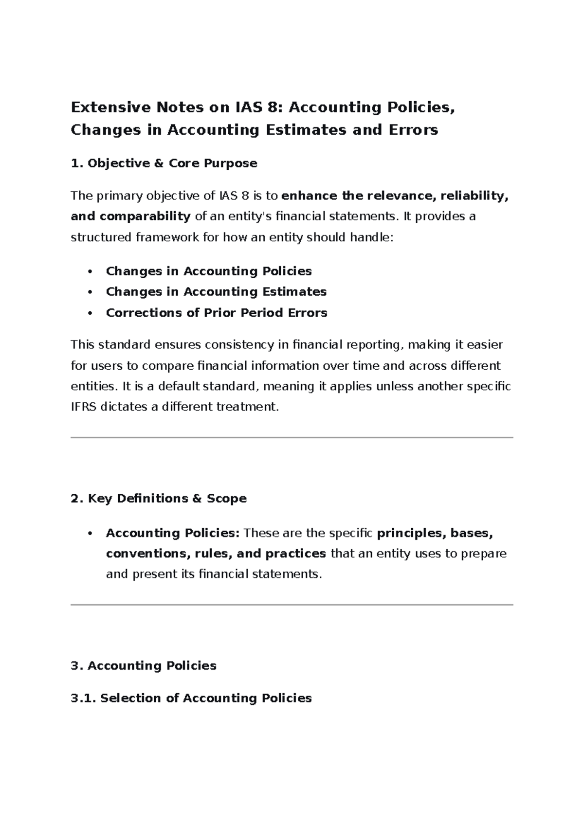 Comprehensive IAS 8 Notes: Accounting Policies & Estimates - Studocu