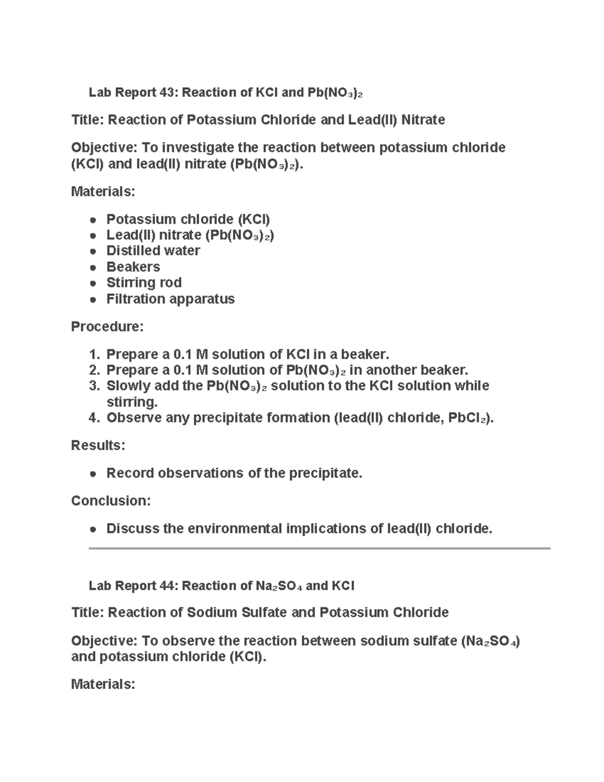 Lab Report - Sample (33): CaCl₂ & Na₂CO₃ Reaction Analysis - Studocu
