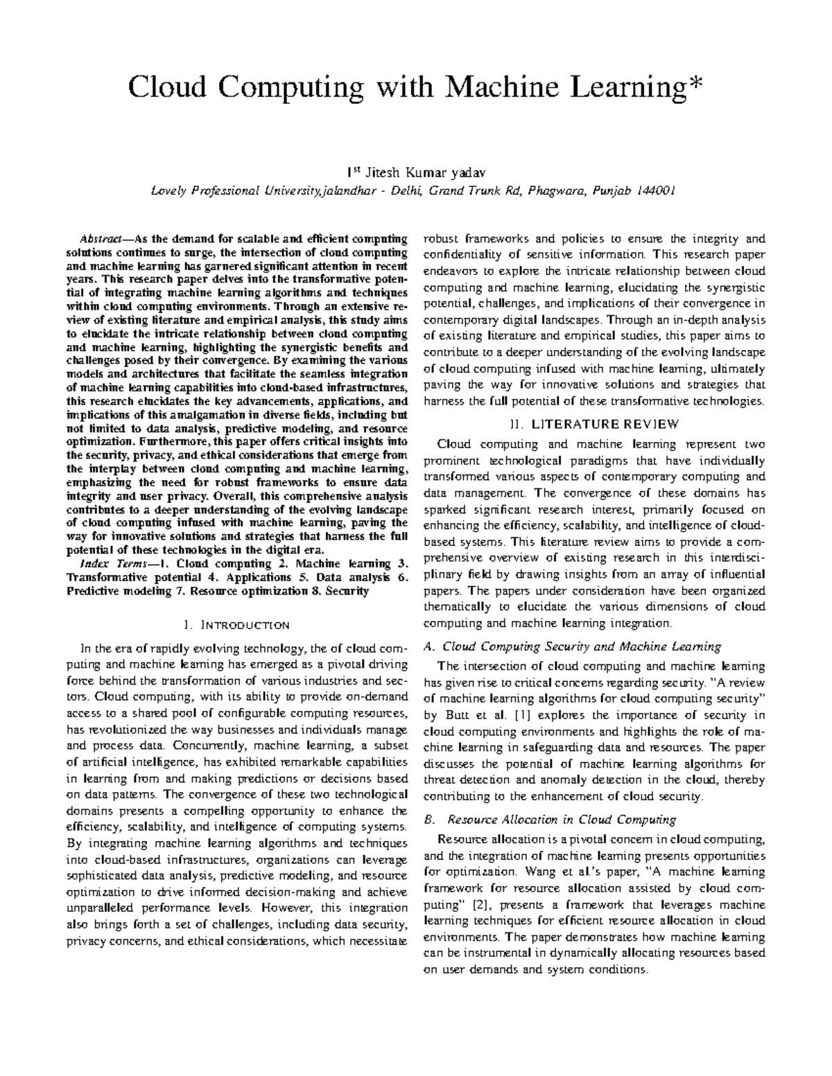 Cloud Computing & Machine Learning: A Comprehensive Review - Studocu