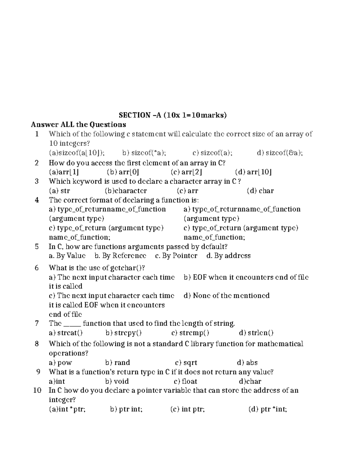 Fundamentals of C Programming - BCOMCA Final Exam Review - Studocu