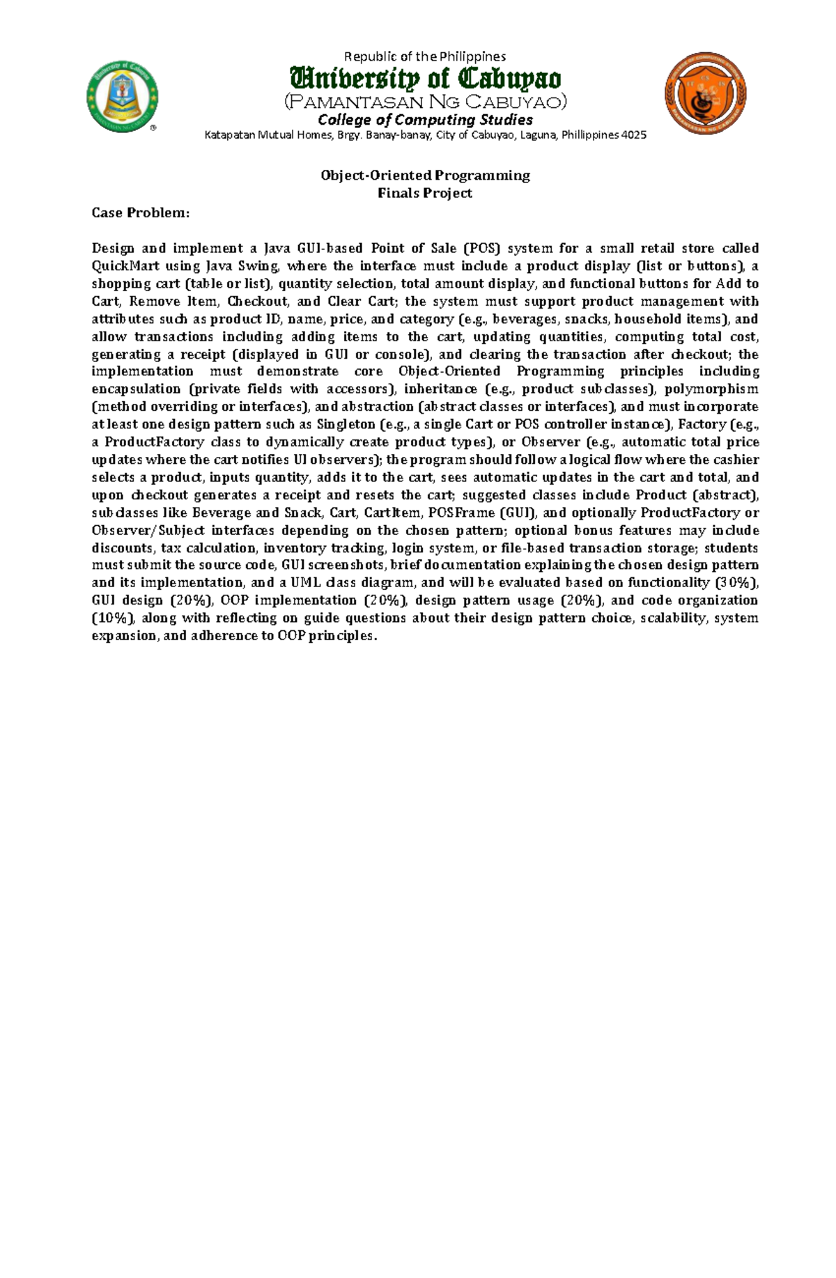 OOP-Finals-Project: Java POS System for QuickMart - Studocu