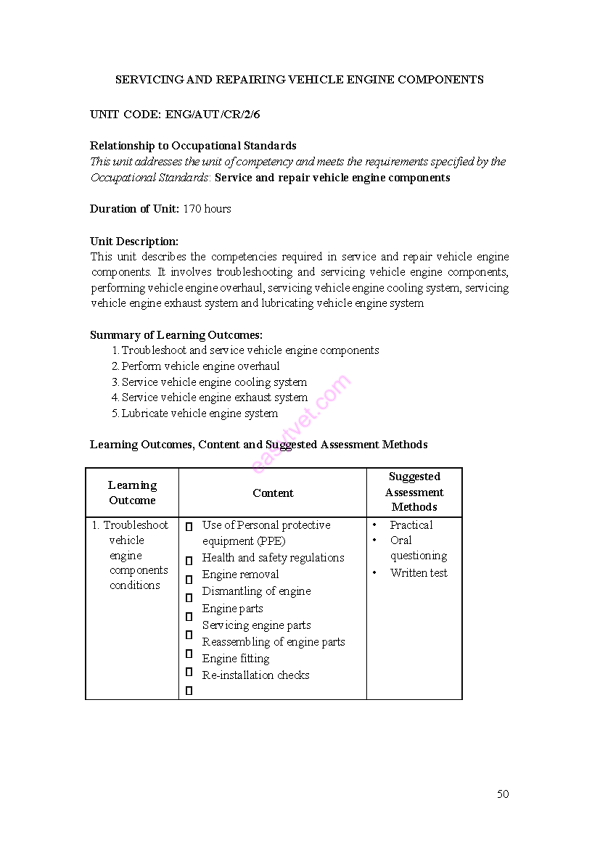 Servicing & Repairing Vehicle Engine Components - ENG/AUT/CR/2 - Studocu