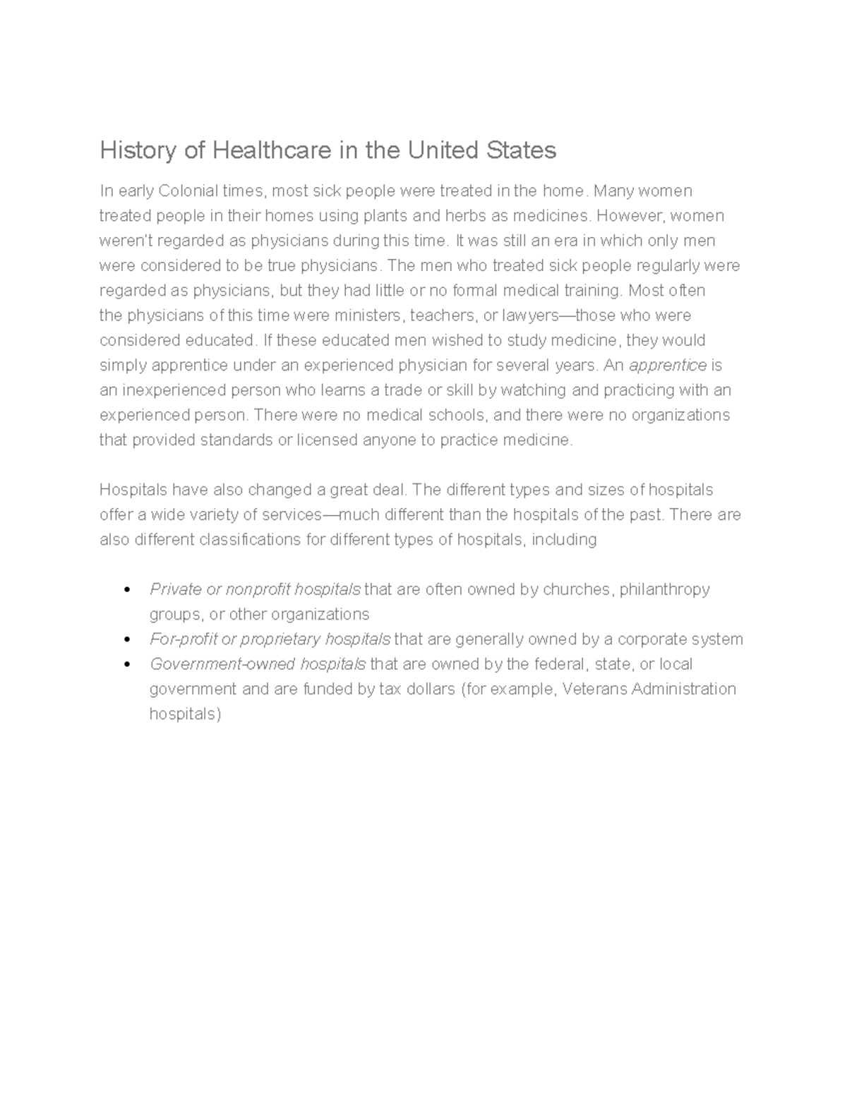 History of Healthcare in the USA: Evolution from Colonial Times - Studocu