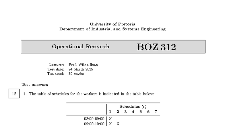BOZ 312 March 2025 Operational Research Test Memo - Studocu