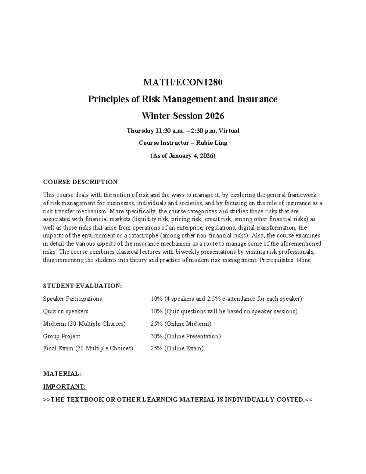 Principles of Risk Management and Insurance Syllabus (1280 B) Winter ...