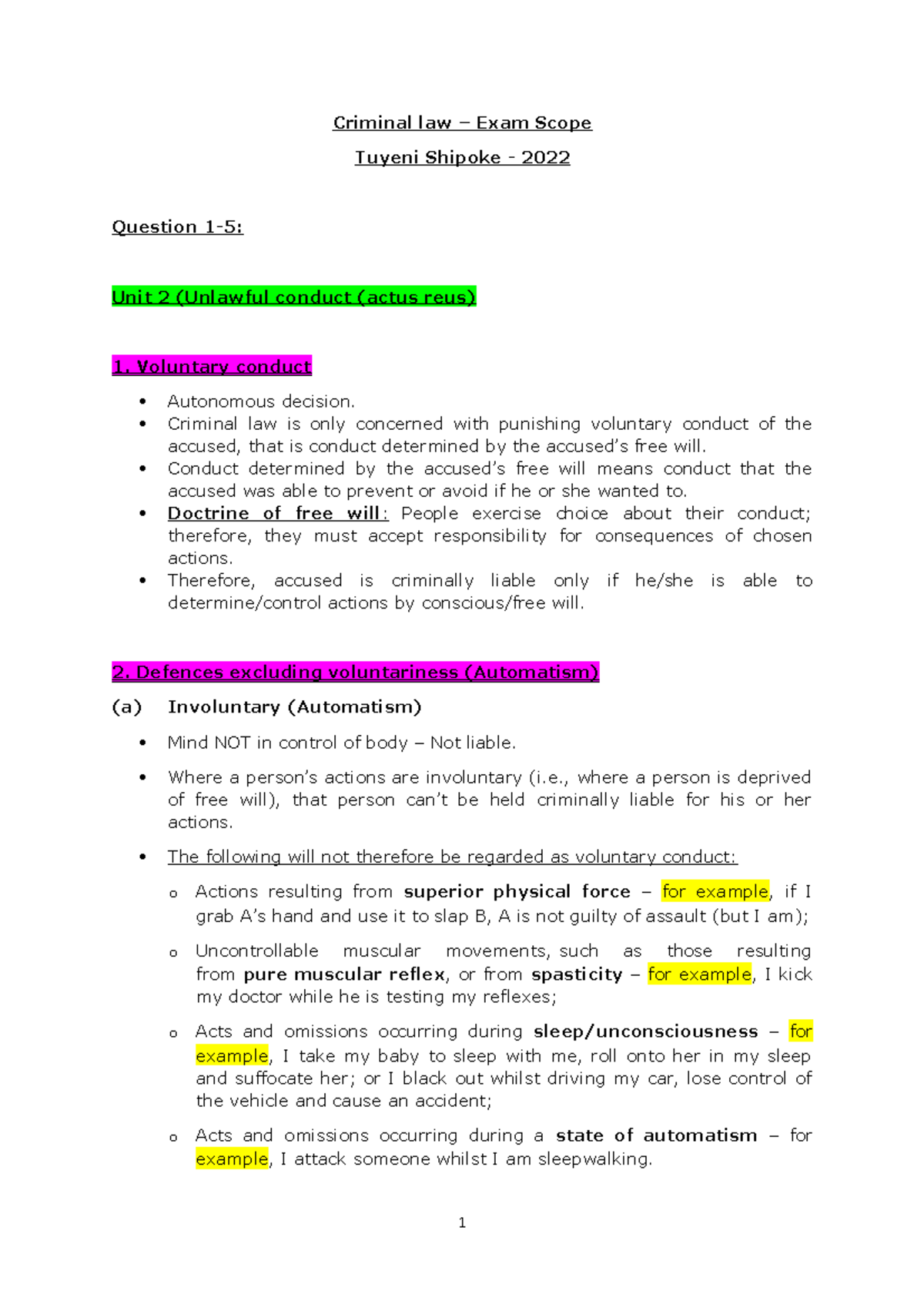 Criminal Law Exam Revision: Key Concepts and Case Studies - Document Preview