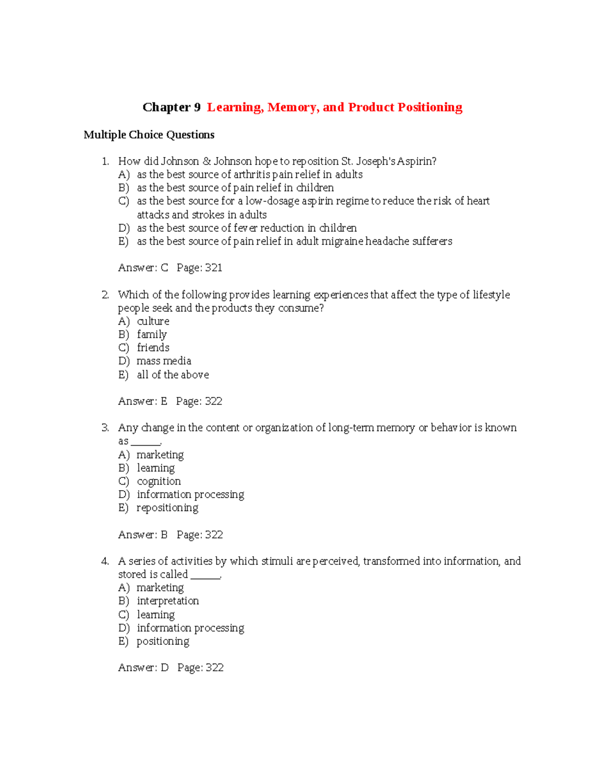 Ch09 Learning Memory and Product Positioning - Chapter 9 Learning ...