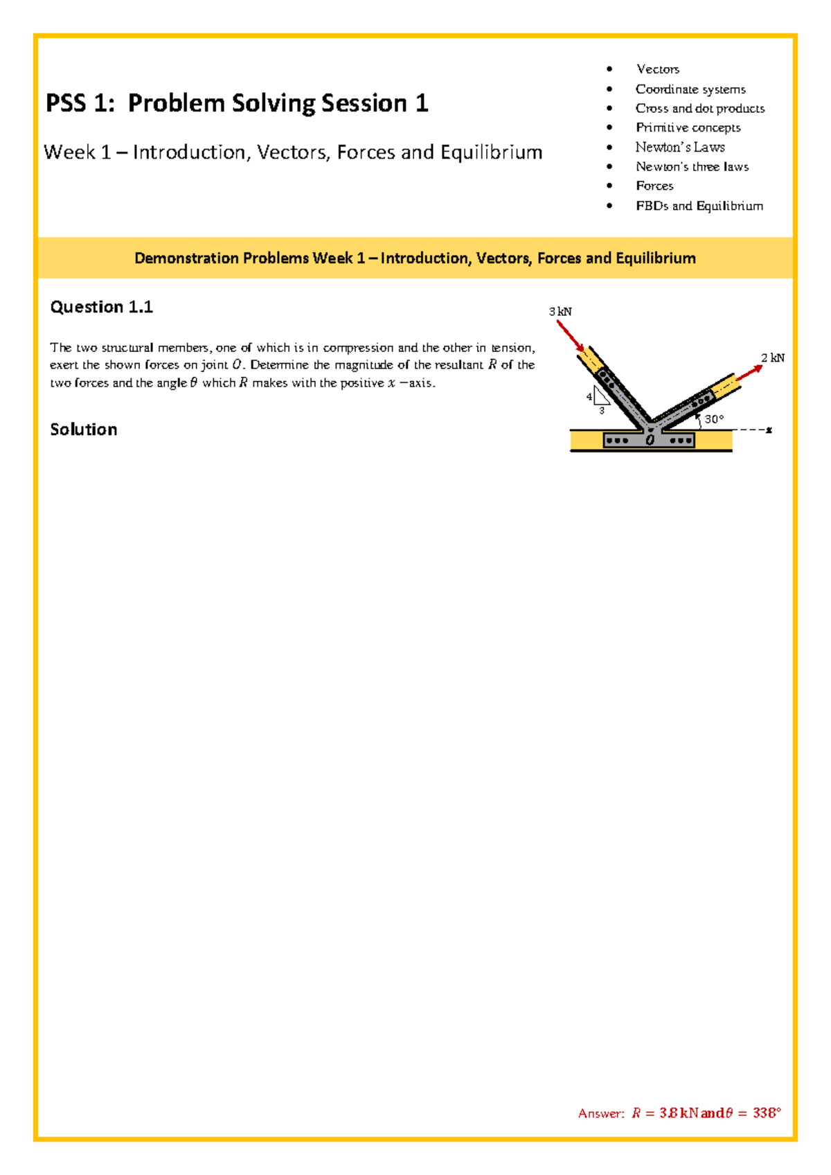EG1300 PSS01 - Week 1: Vectors, Forces & Equilibrium Problems - Studocu