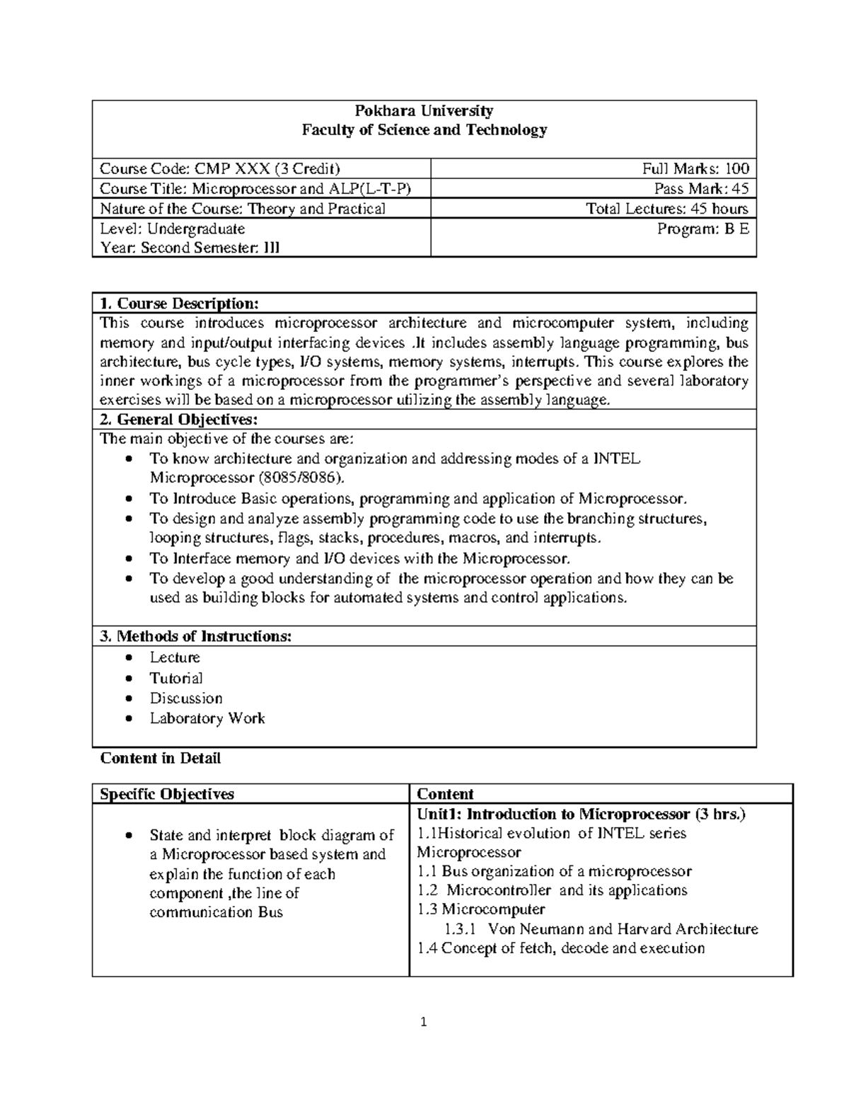 CMP XXX Microprocessor and ALP Course Syllabus Overview - Studocu