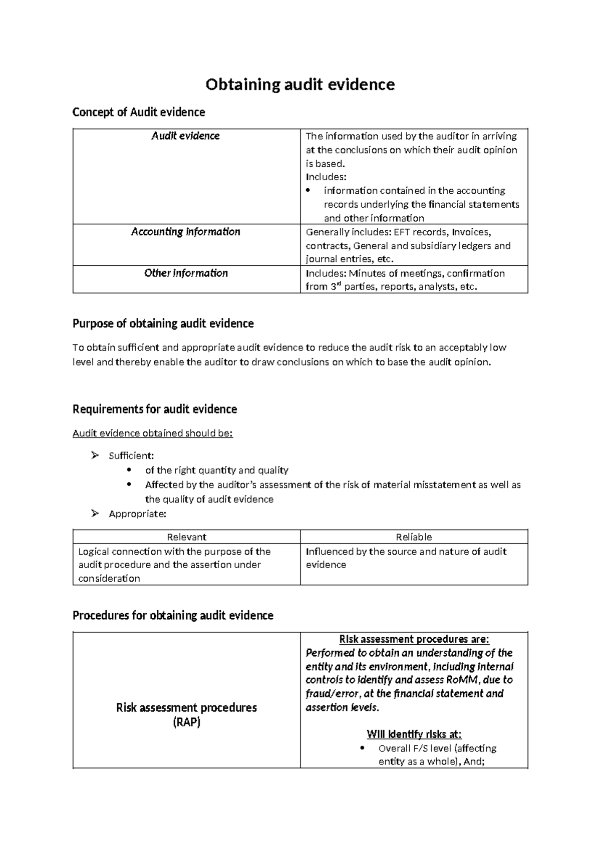 Obtaining Audit Evidence: Key Concepts and Procedures for Effective ...