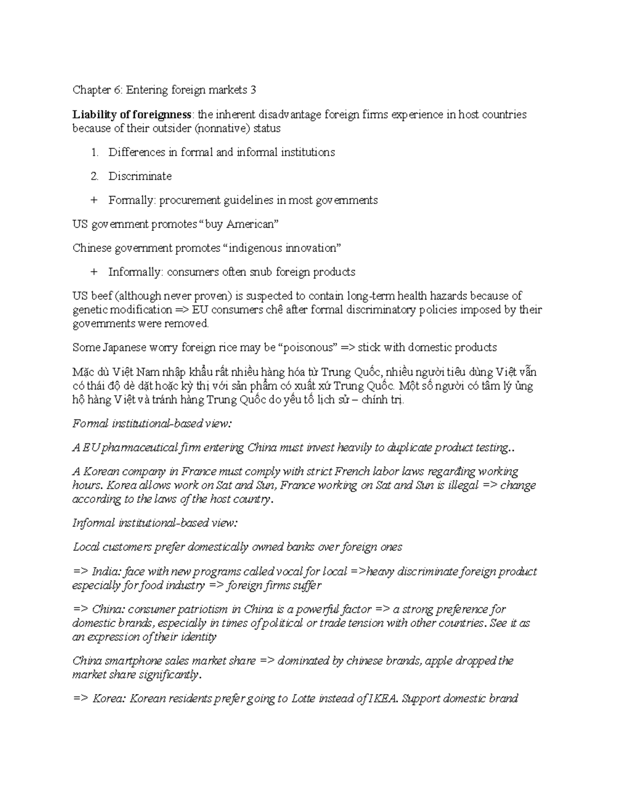 Chapter 6: Liability of Foreignness in Global Markets - IBS - Studocu