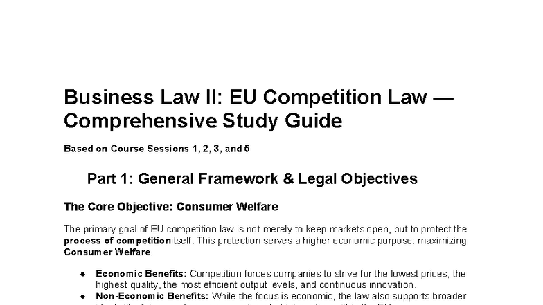 Business Law II: EU Competition Law Final Exam Study Guide - Studocu
