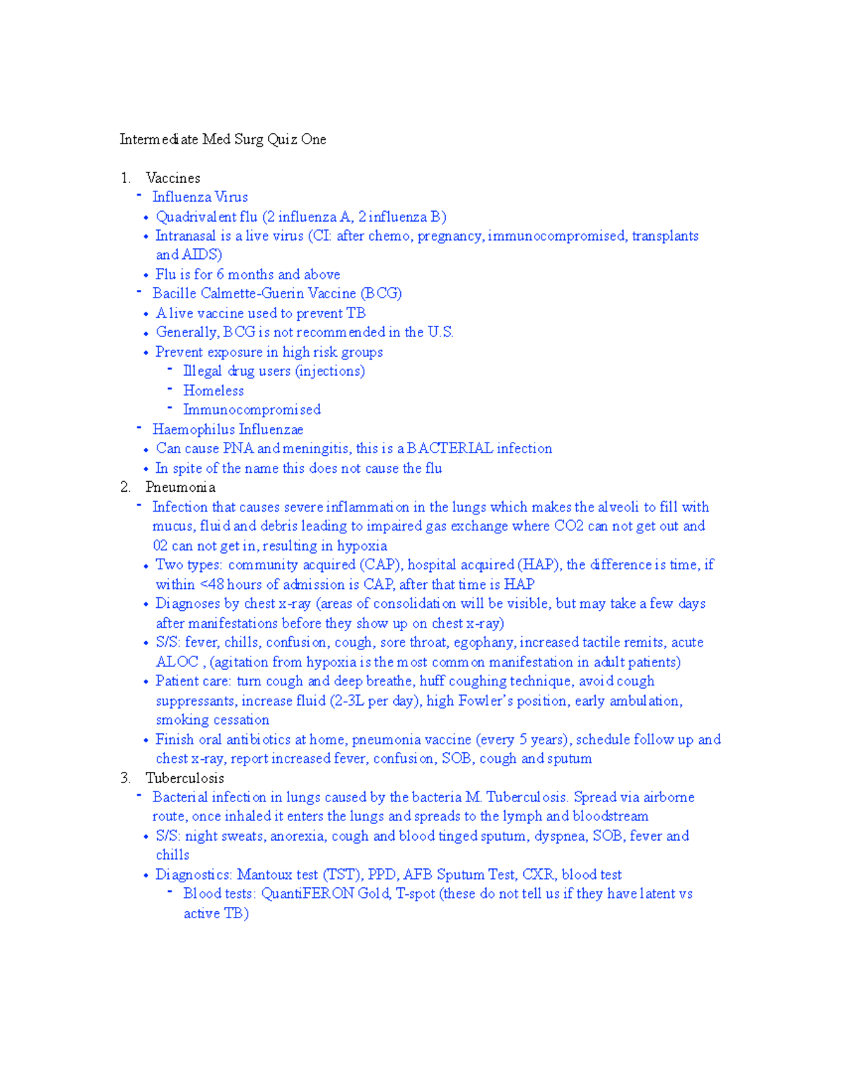 Med surg 2 quiz 1 SG - Med surg 2 quiz 1 study guide - Intermediate Med ...