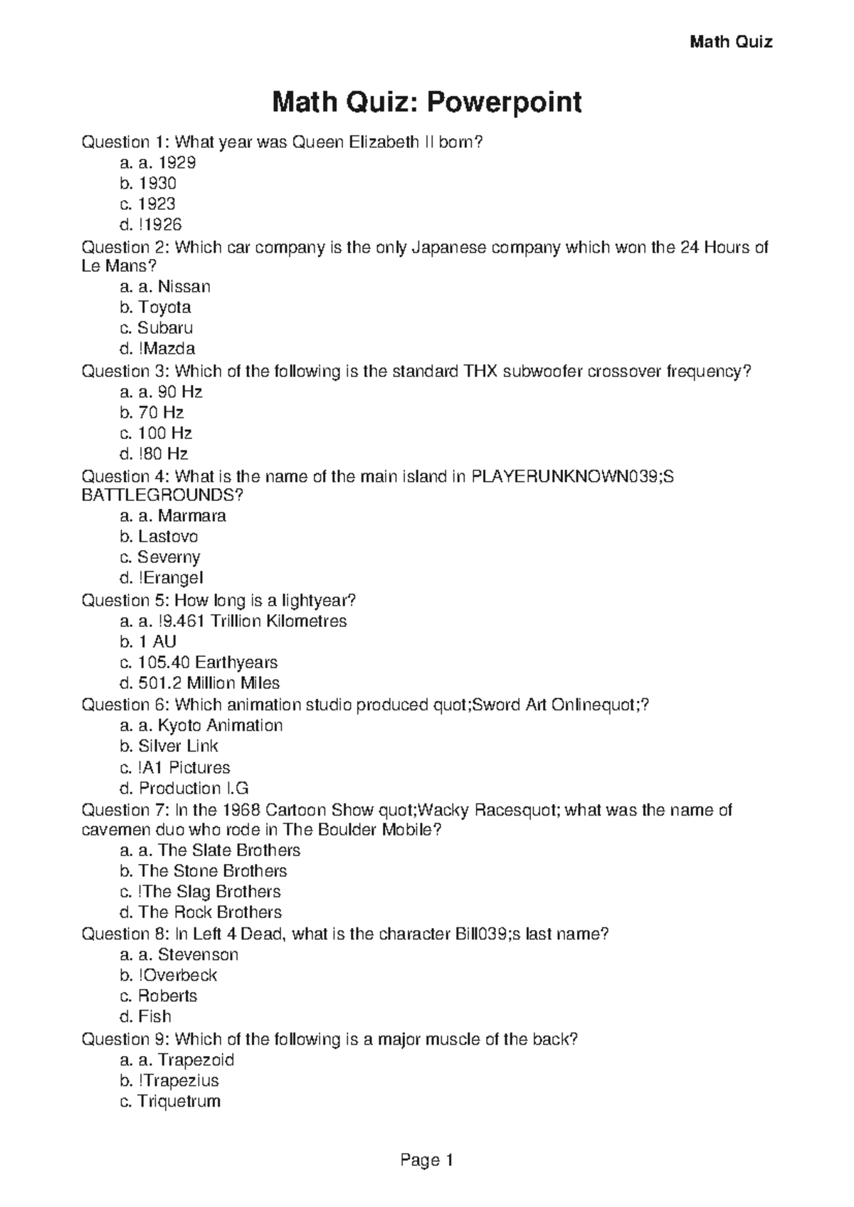 Math Quiz - Topic 5 - 5241055046466688 - Studocu