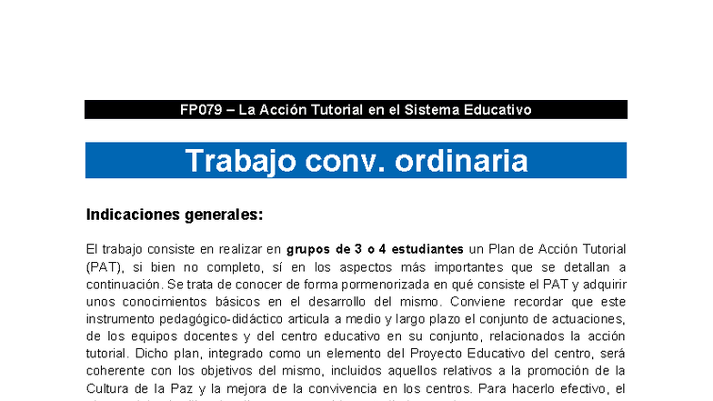 FP079 Plan de Acción Tutorial: Guía para el Trabajo Colaborativo - Studocu