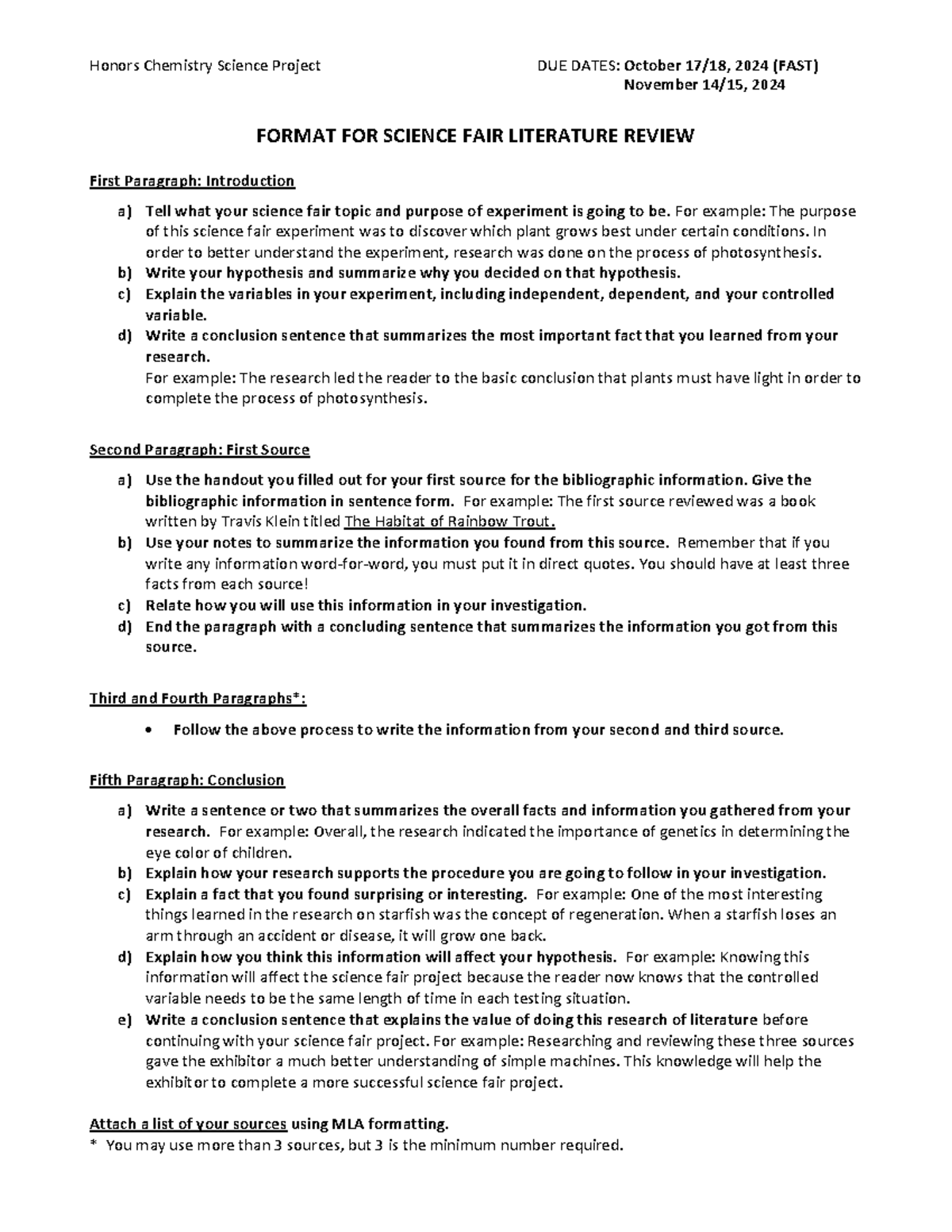 Chem 101 Literature Review Assignment Guidelines 2024 - Studocu